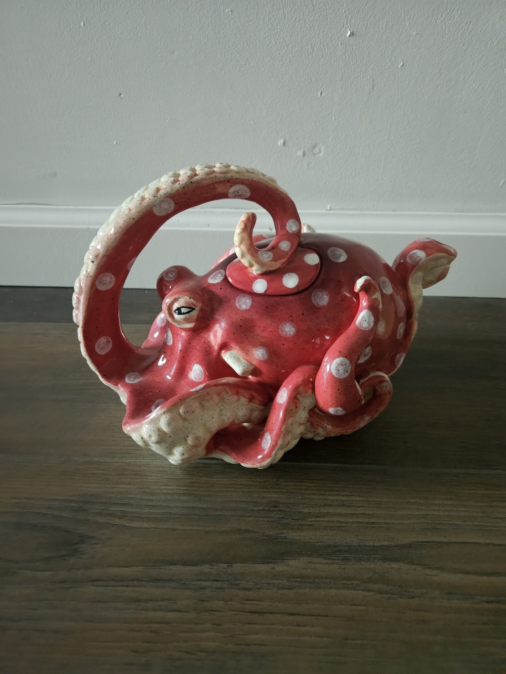 Red Polka Dot Octopus Ceramic Sculpture